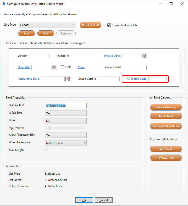 ConfigureInvoiceEntryFieldswindowforCustomAPFlowvaultwithpreconfiguredstandardfieldselected-mh