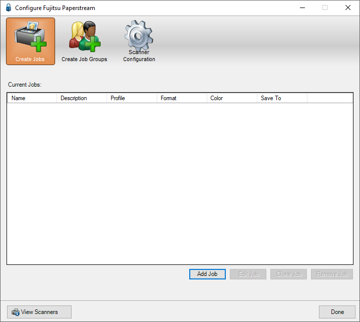 FujitsuScannerConfigureFujitsuPaperstreamwindowCreateJobsblankgrid-mh