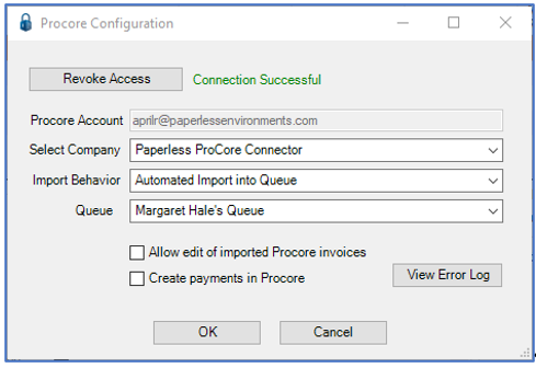 ProcoreProcoreConfigurationConnectionSuccessfulwindow-mh