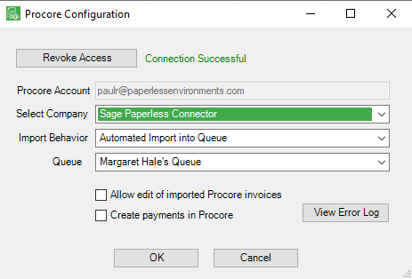 ProcoreProcoreConfigurationConnectionSuccessfulwindow-mh