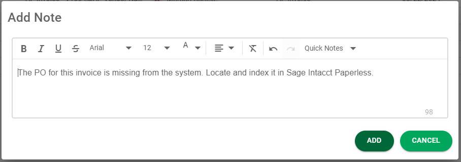 Inserted Quick Note