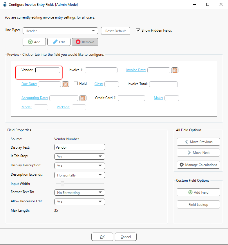 ConfigureInvoiceEntryFieldswindowforCustomAPFlowvault-mh