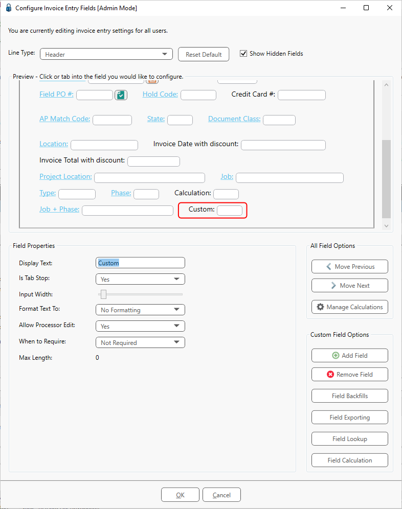 ConfigureInvoiceEntryFieldswindowNewCustomFielddisplays-mh