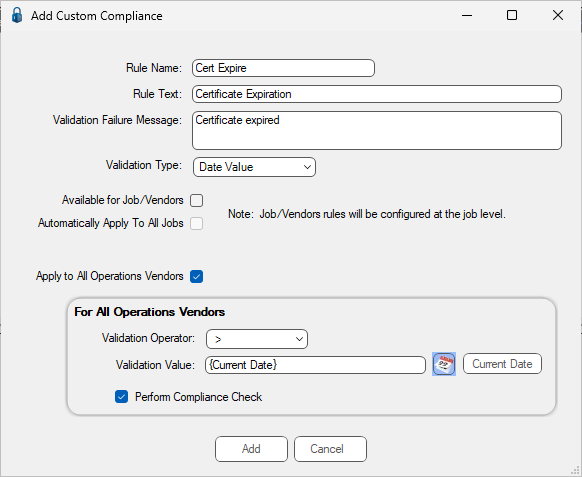 GreenlightManageGreenlightCustomCompliancetabAddCustomCompliancewindowDateValuevalidation-mh