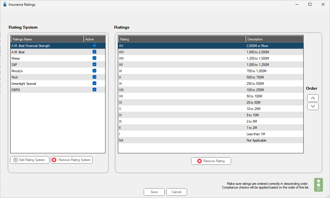 GreenlightManageGreenlightLookupTablestabwindowInsuranceRatings-mh