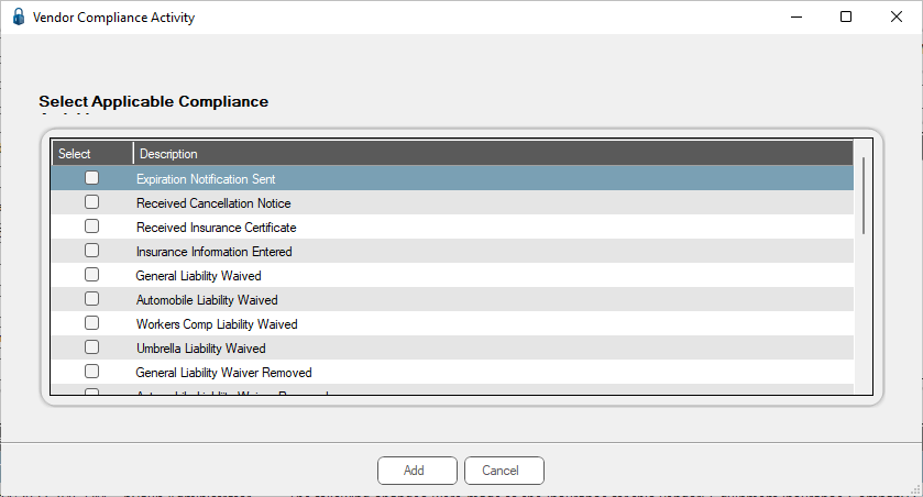 GreenlightVendorVendorInfotabActivitypaneaddVendorComplianceActivitywindow-mh