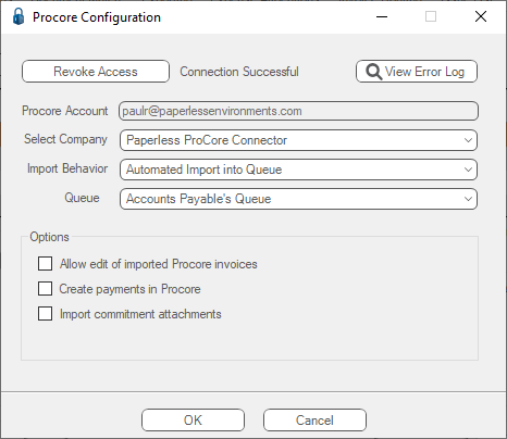 ProcoreProcoreConfigurationConnectionSuccessfulwindow-mh