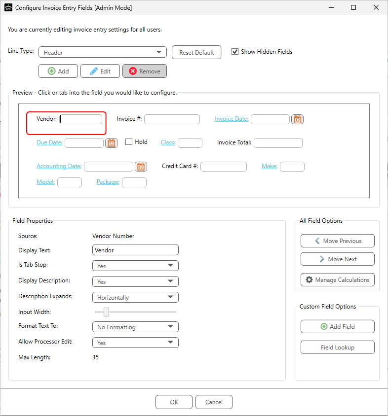 ConfigureInvoiceEntryFieldswindowforCustomAPFlowvault-mh