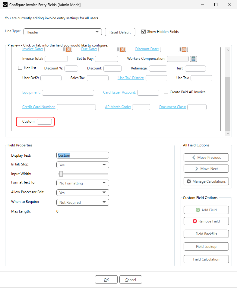 ConfigureInvoiceEntryFieldswindowNewCustomFielddisplays-mh