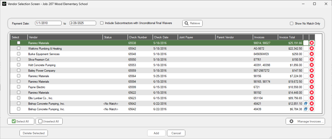 GreenlightGenerateWaiversFromAPInvoicesVendorSelectionScreendialog-mh