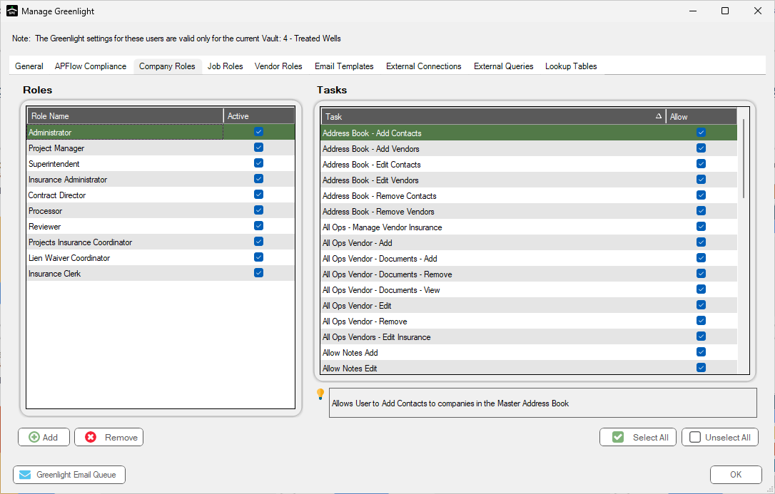 GreenlightmainscreenAdministrationSecurityCompanyRolesnewentrypopulated-mh