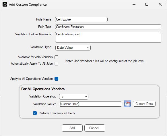 GreenlightManageGreenlightCustomCompliancetabAddCustomCompliancewindowDateValuevalidation-mh