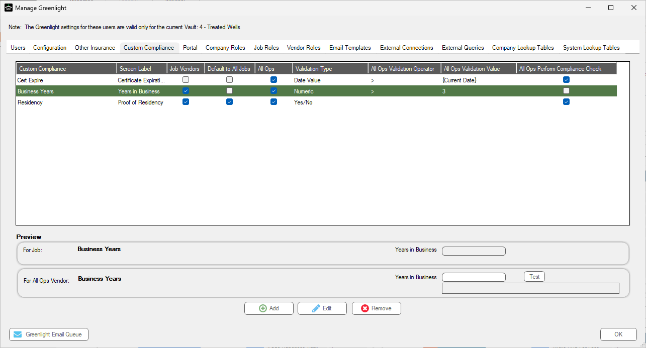 GreenlightManageGreenlightCustomCompliancetabPreviewNumericvalidationpopulated-mh