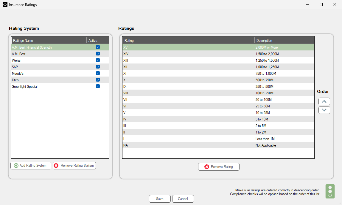 GreenlightManageGreenlightLookupTablestabwindowInsuranceRatings-mh