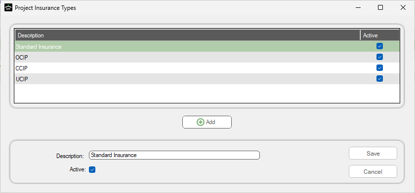 GreenlightManageGreenlightLookupTablestabwindowProjectInsuranceTypes-mh