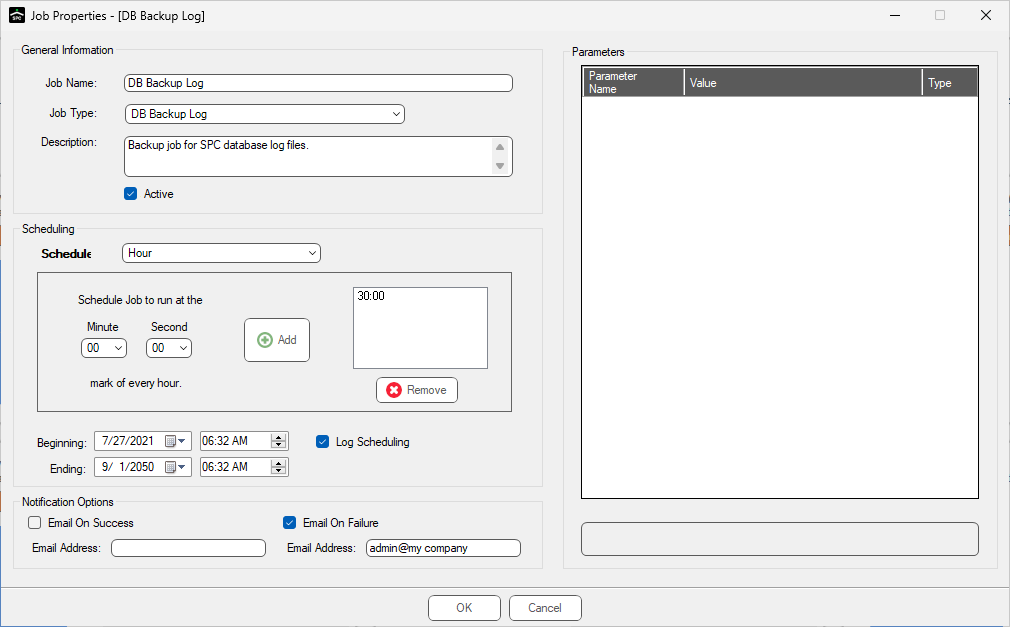 JobPollDBLogBackupSetup