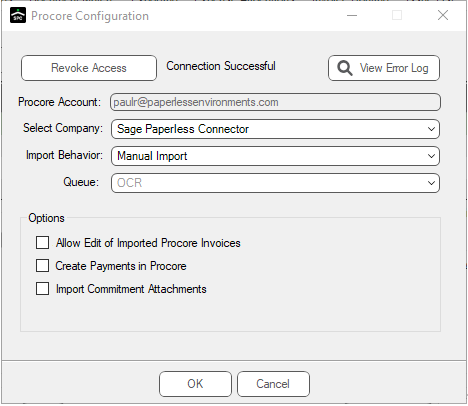 ProcoreProcoreConfigurationConnectionSuccessfulwindow-mh