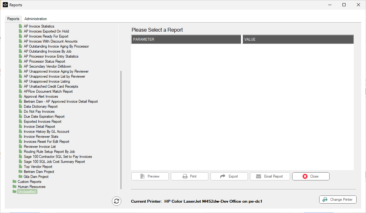 ReportsscreenAdministrationtabUnclassifiedCategoryfielddropdown-mh