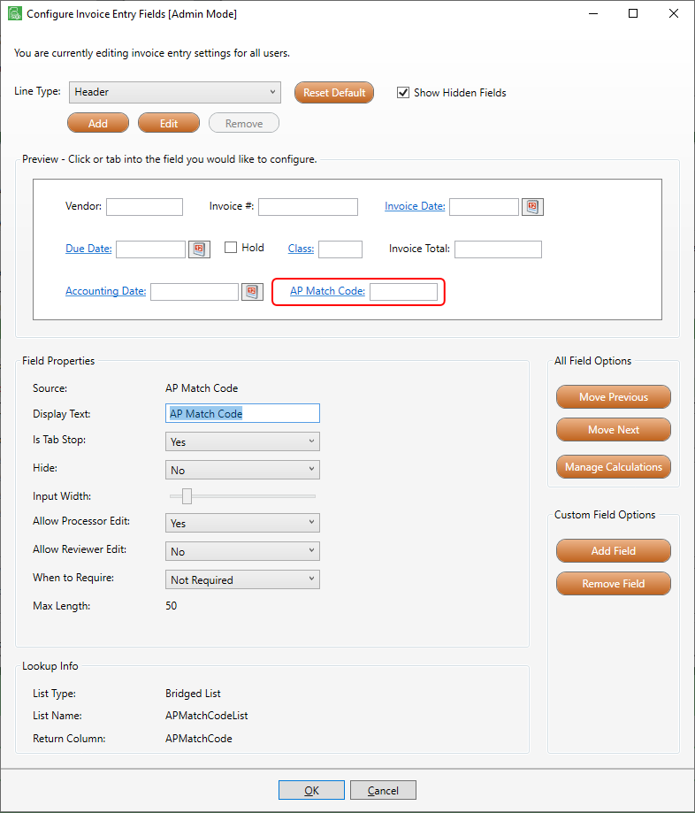 ConfigureInvoiceEntryFieldswindowforCustomAPFlowvaultwithpreconfiguredstandardfieldselected-mh