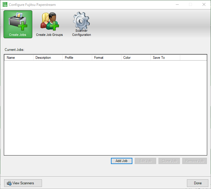 FujitsuScannerConfigureFujitsuPaperstreamwindowCreateJobsblankgrid-mh