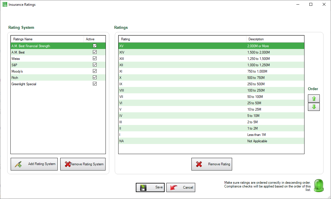 GreenlightManageGreenlightLookupTablestabwindowInsuranceRatings-mh